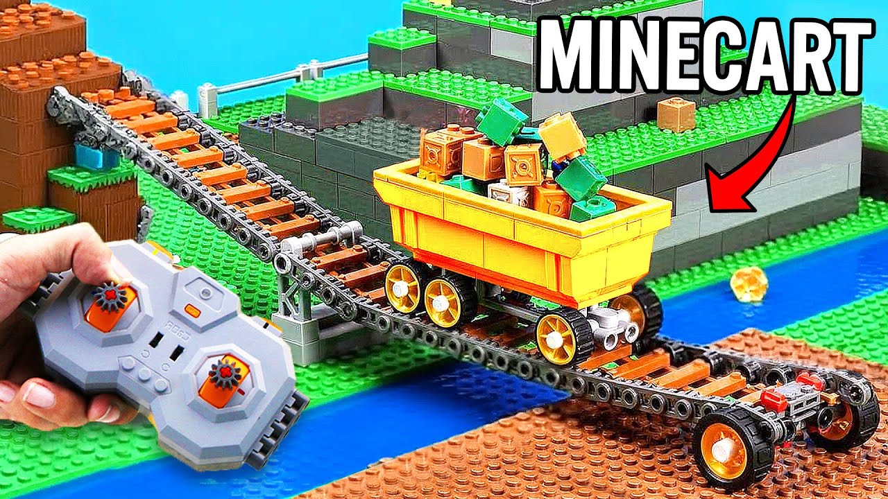 Setup A Minecraft Minecart Train & Gold Mining Machine by LEGO in Real Life!