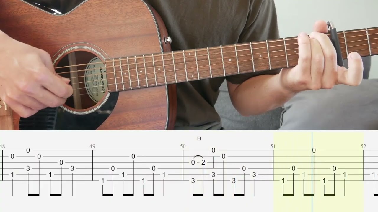 Autumn Town Leaves - Iron & Wine - Guitar Tutorial + TABS on screen