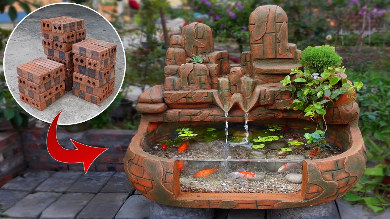 Creative Ideas from Brick and Cement - DIY Beautiful Waterfall Aquarium