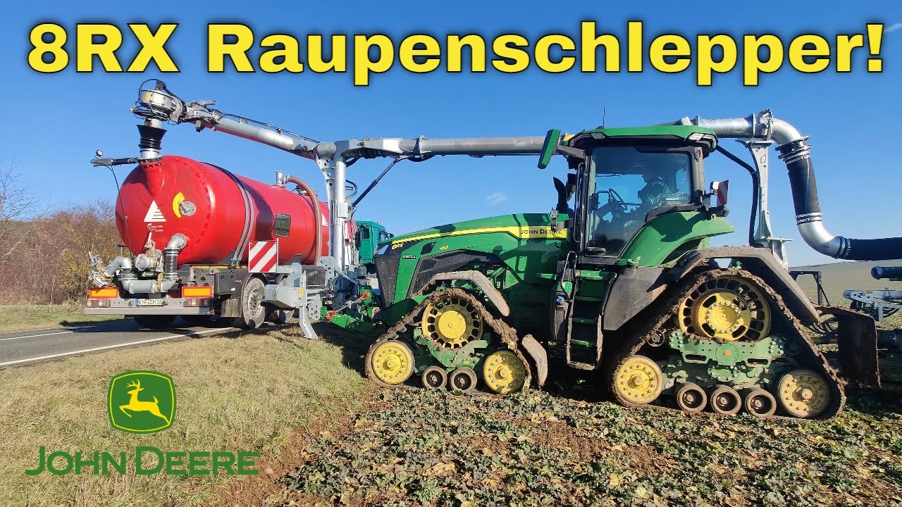 Gülle ausbringen! JOHN DEERE 8RX Raupenschlepper und Kotte Garant mit Schleppschuhverteiler 4k UHD