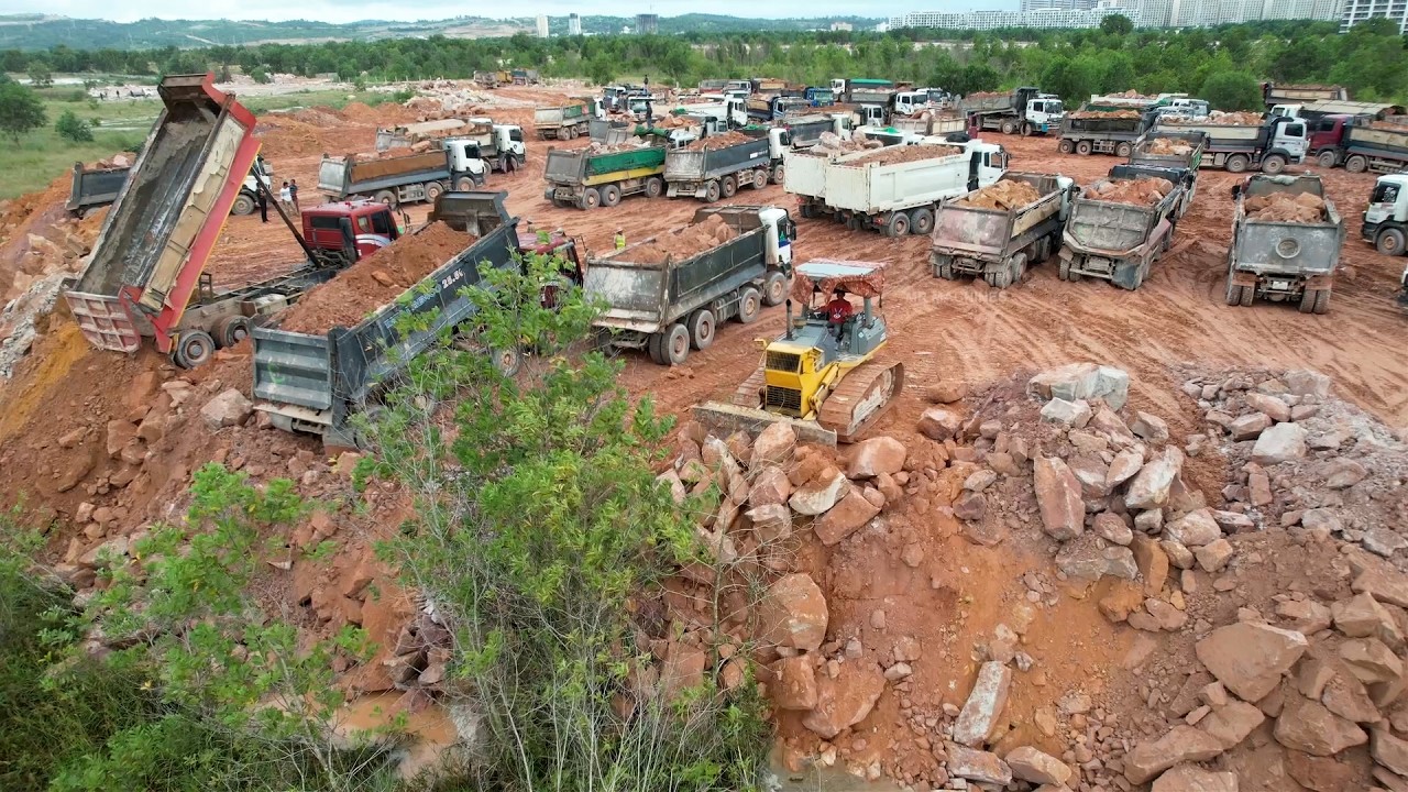 Extreme Power Machines at Work | Bulldozer Pushing Stone & Big Dump Truck Unloading