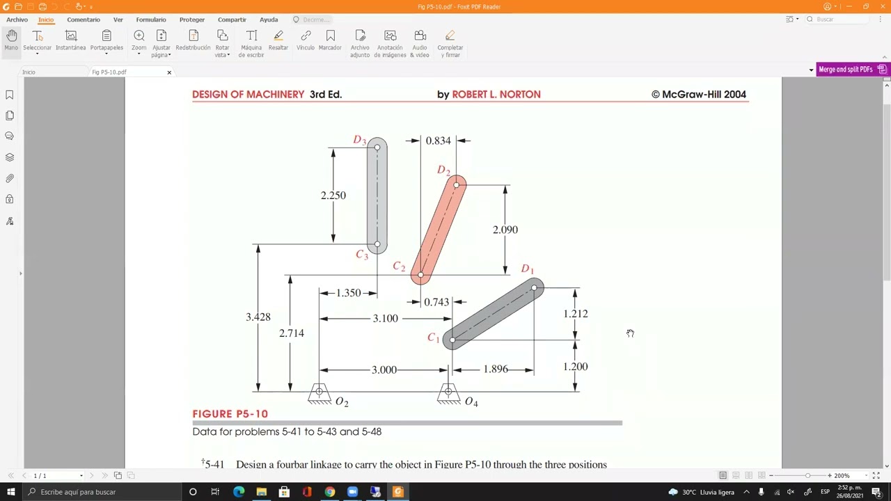 Sintesis Gráfica, Síntesis de tres posiciones sin y con pivotes fijos predefinidos en solidworks