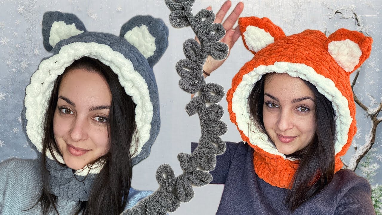 Трендовая шапка без спиц и крючка из Alize Puffy - Лисошапка - Хаскишапка