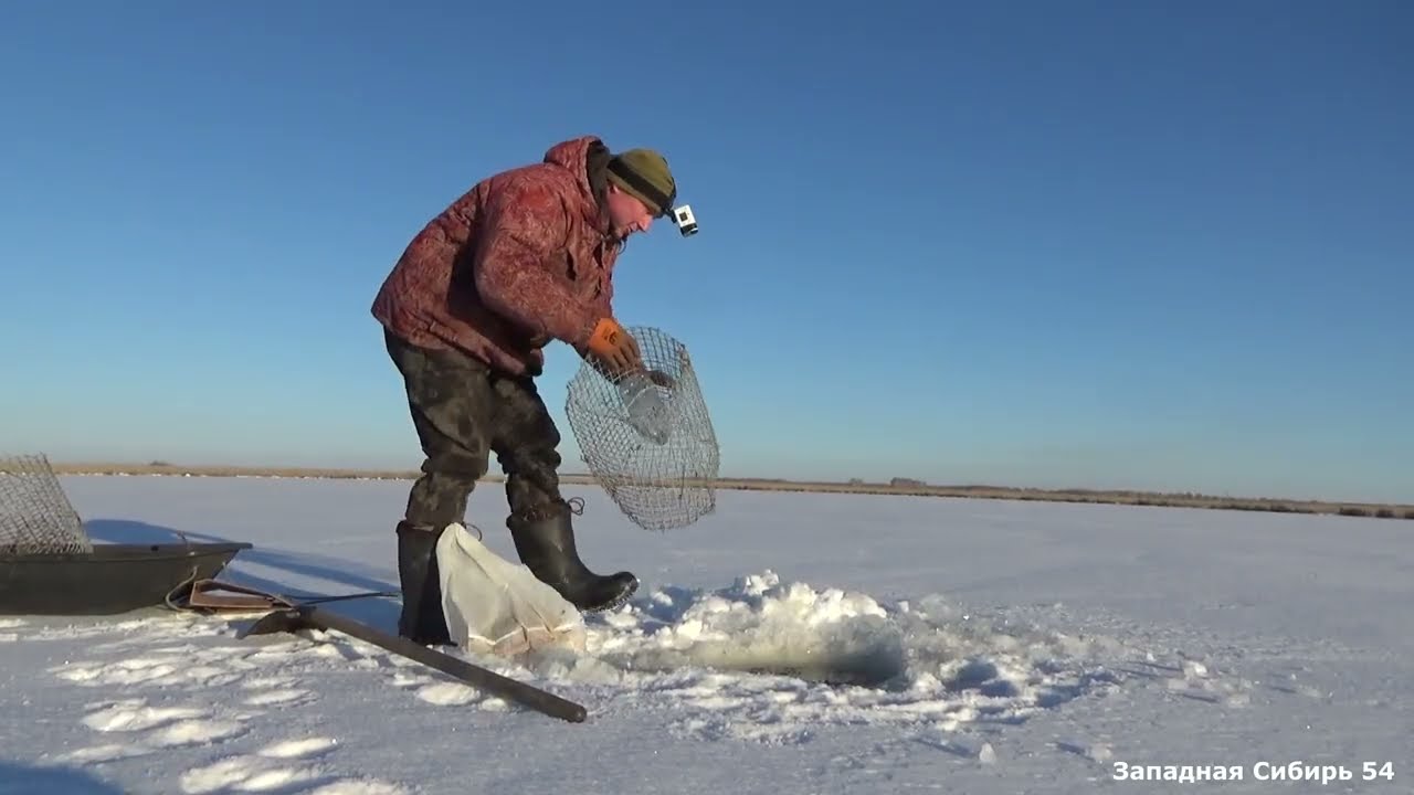 Плотный снег, нива еле ползёт. Ставлю мордушки на ротана.