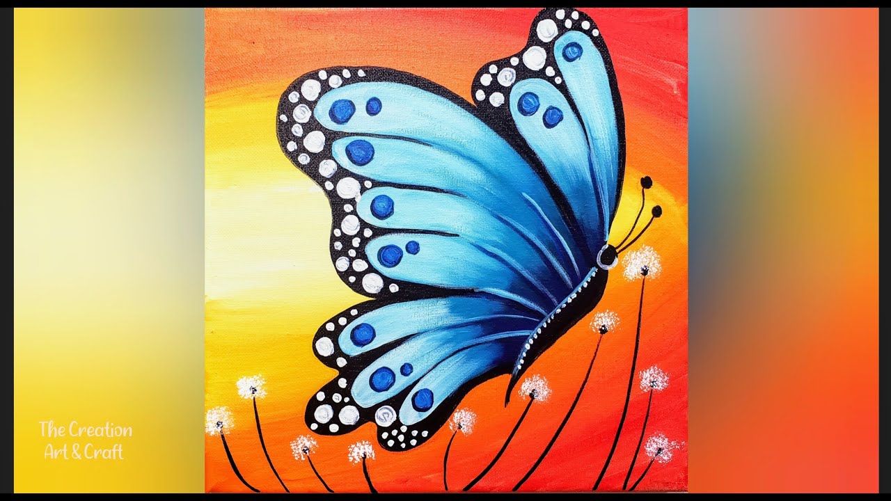 Butterfly 🦋 Canvas painting/ Easy for Beginners/ Step by step painting tutorial
