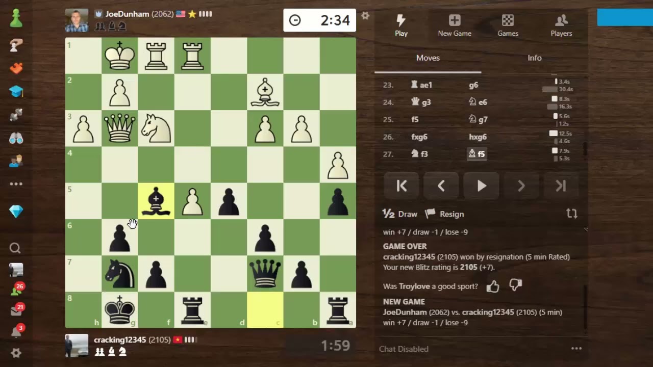 Chess TC bị Cao thủ Mỹ Elo 2062 bắt Xe ở tàn cuộc và cái kết bất ngờ