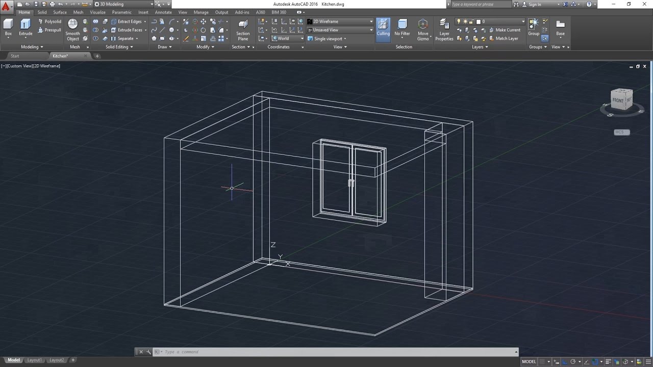 3D Basic Kitchen in AutoCAD - Walls Modeling