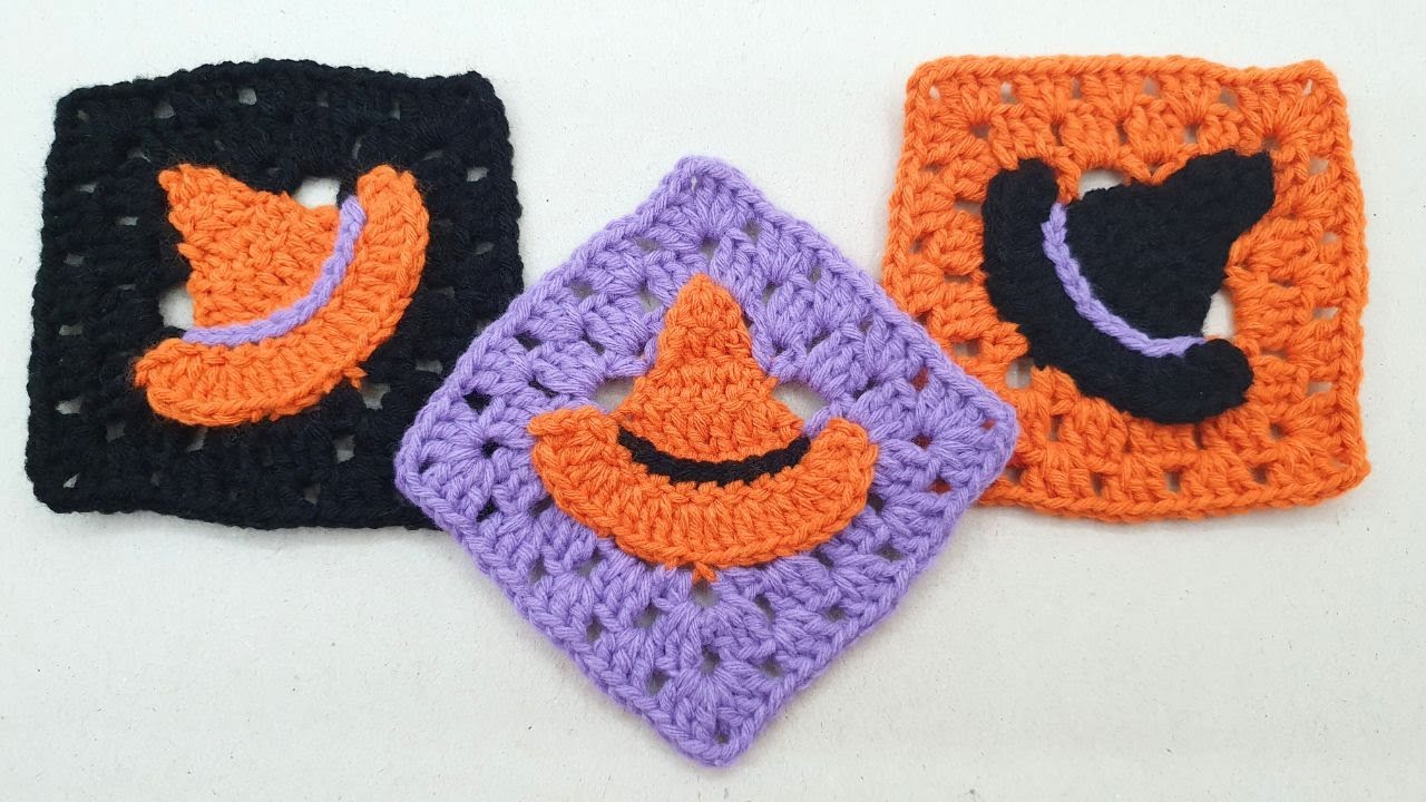 Witch Hat Granny Square | Crochet Halloween Witch Hat | crochet witch hat | Scary Applique