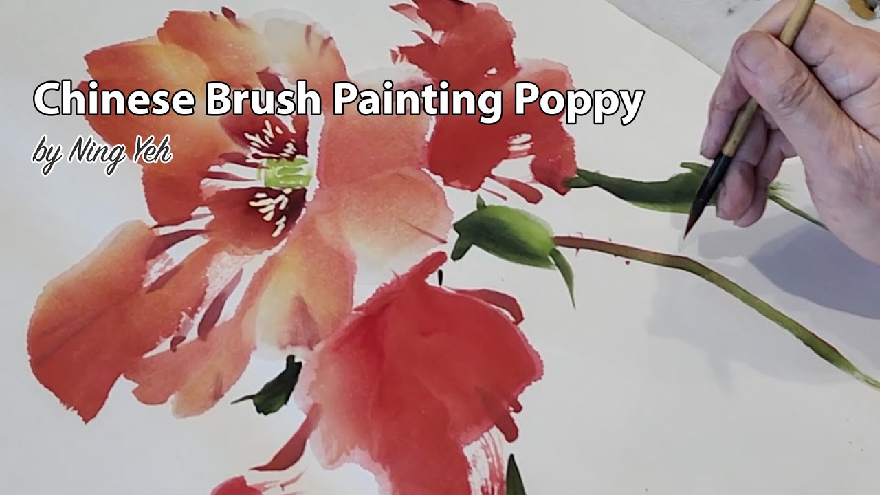 Chinese Brush Painting Poppy Lesson by Ning Yeh