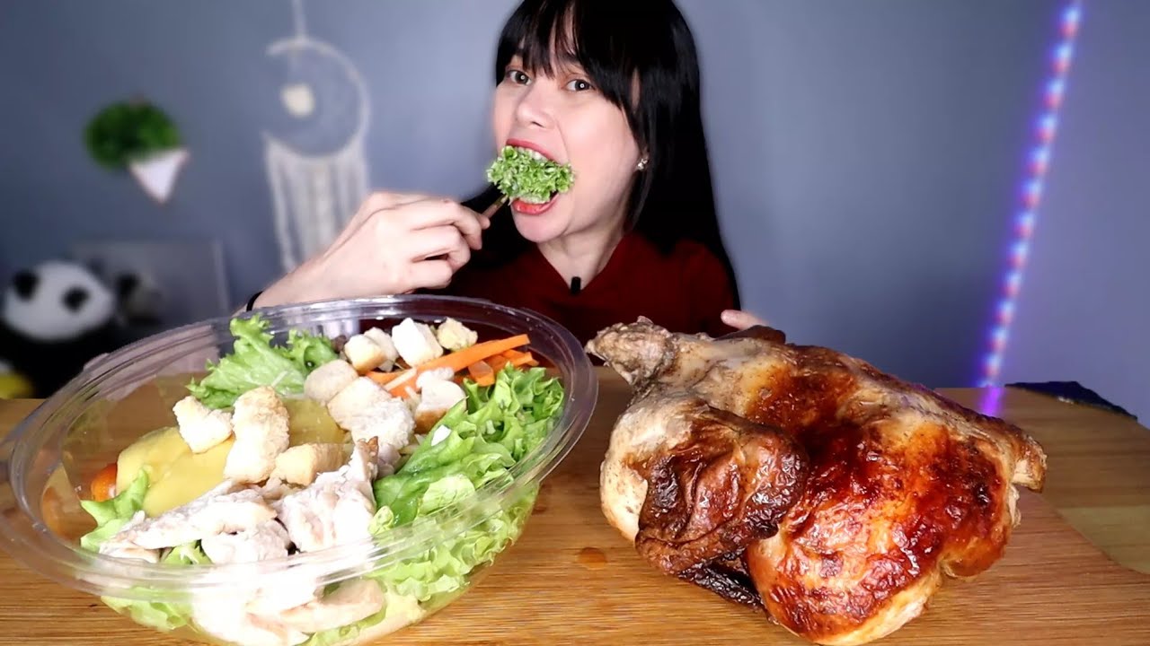 1 WHOLE ROTISSERIE CHICKEN AND CEASAR SALAD MUKBANG