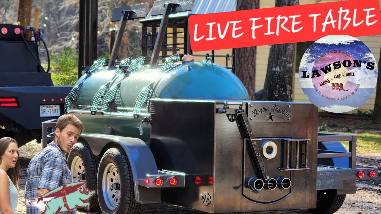 Double Trouble 500 gallon smoker with live fire table!