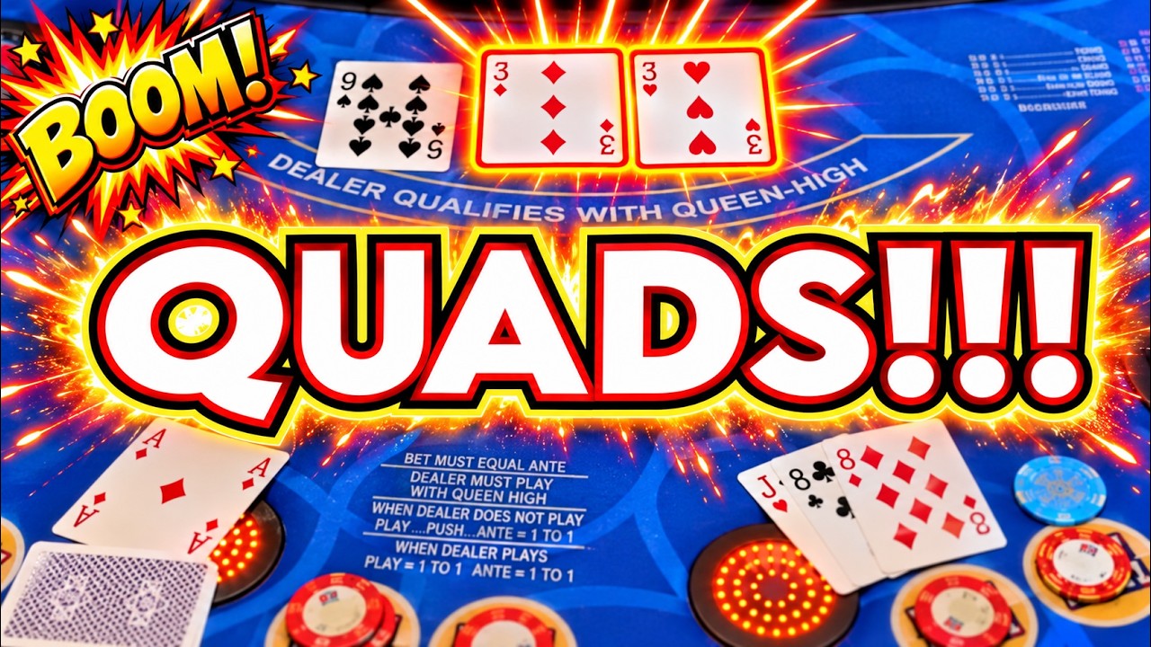 3 CARD POKER in LAS VEGAS! QUADS!! 🔥🔥