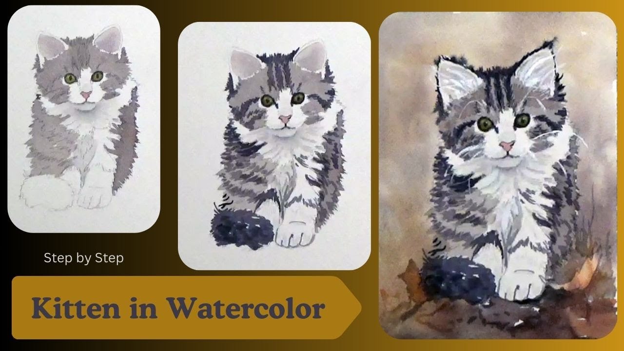 Kitten in Watercolor Step by Step for Beginners - Watercolor Animal Painting Demo - How to Paint Fur