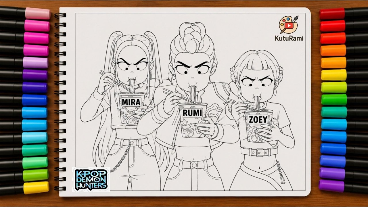 KPop Demon Hunters Characters Coloring Tutorial | Vibrant Marker Transformation #huntrix #coloring