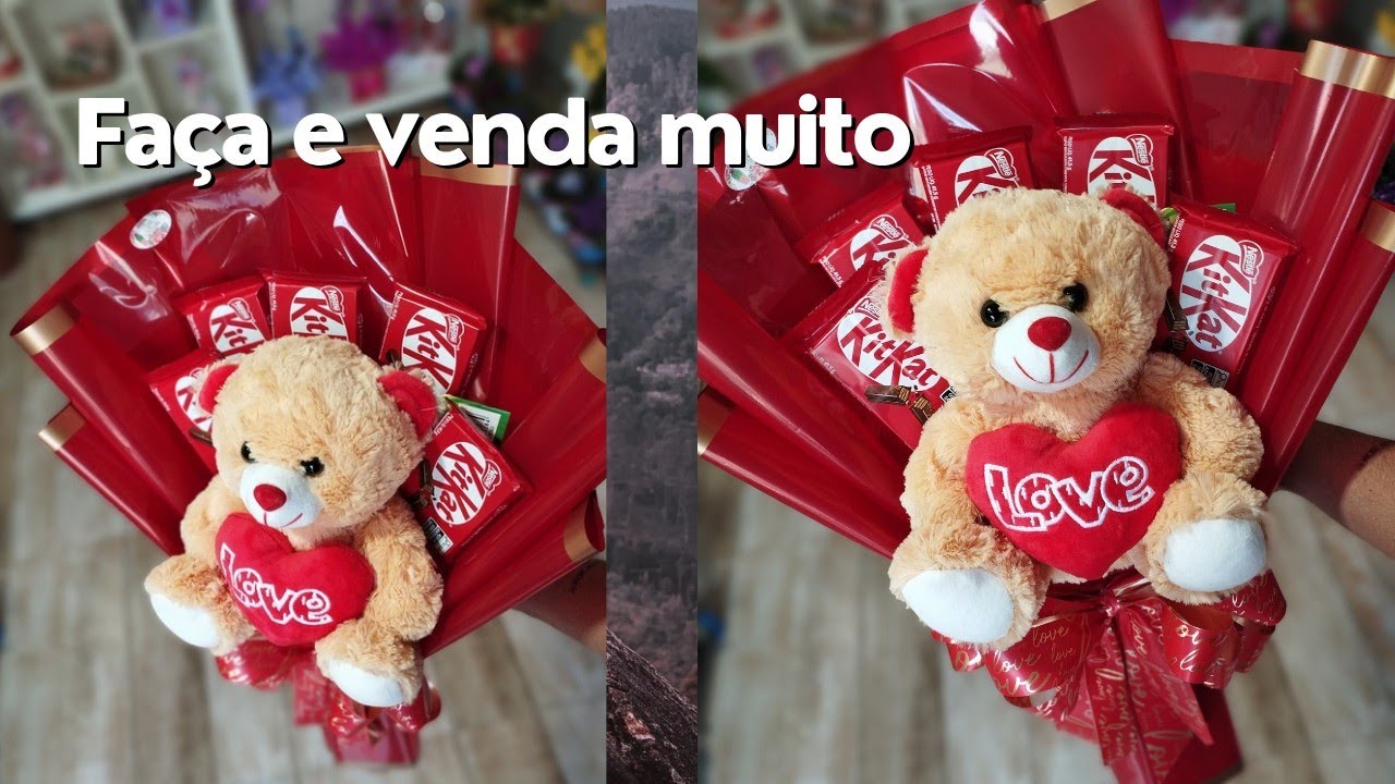 Buquê com pelúcia e chocolate 🍫