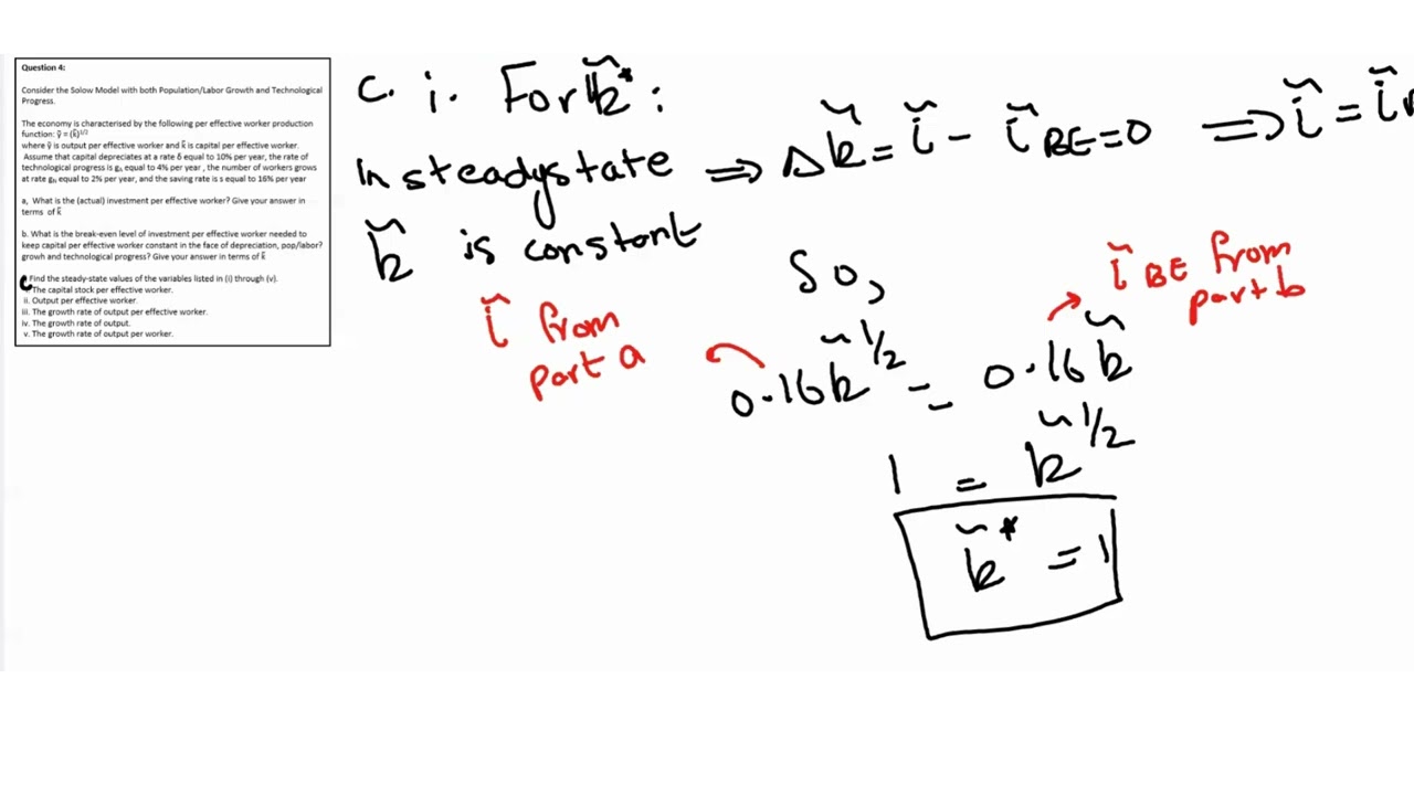 Steady State values in Solow Model with both pop growth & technological progress|Practice Question 4
