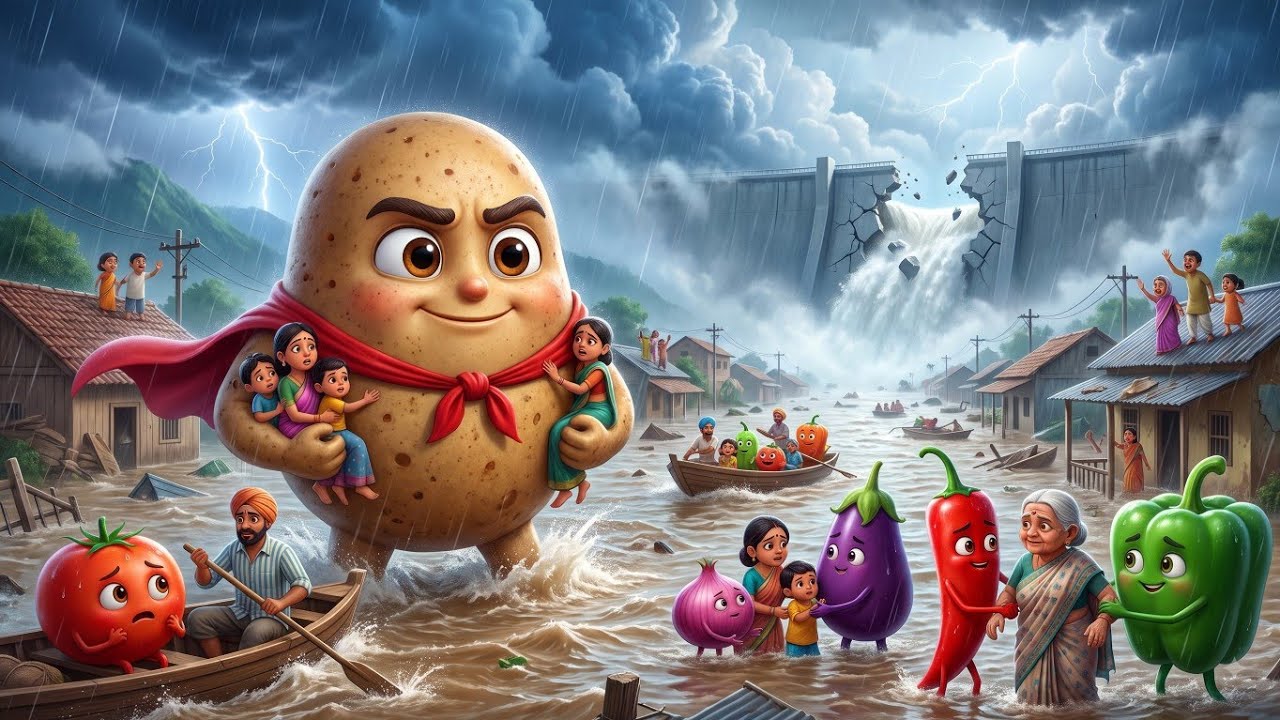 🌊The Most Terrifying Flood in the Village😨 |Aloo and Friends' Biggest Rescue Mission | Hindi cartoon