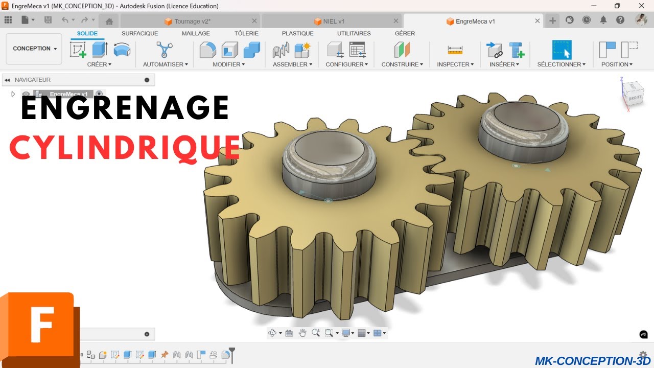 Comment concevoir et Engrener des Roues dentées Cylindrique droites sous FUSION360