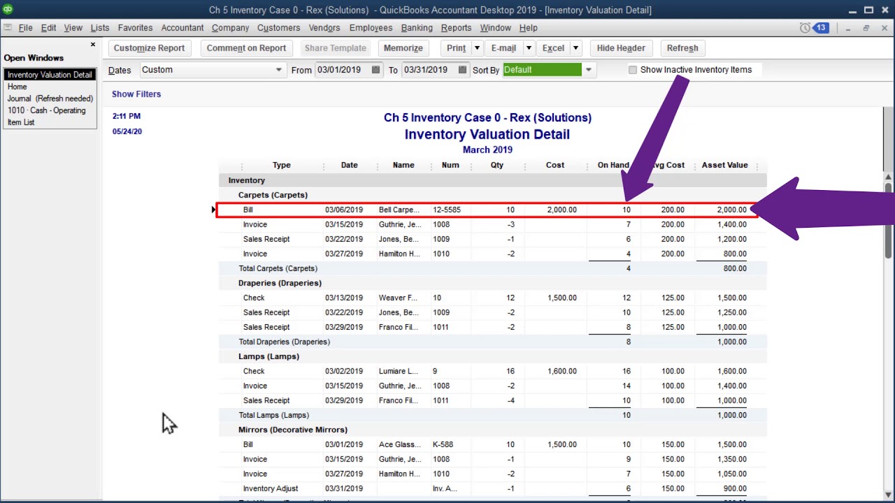 Inventory Valuation Detail Report - QuickBooks Desktop