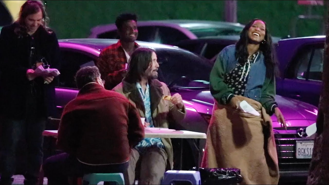 Keanu Reeves and Keke Palmer filming 
