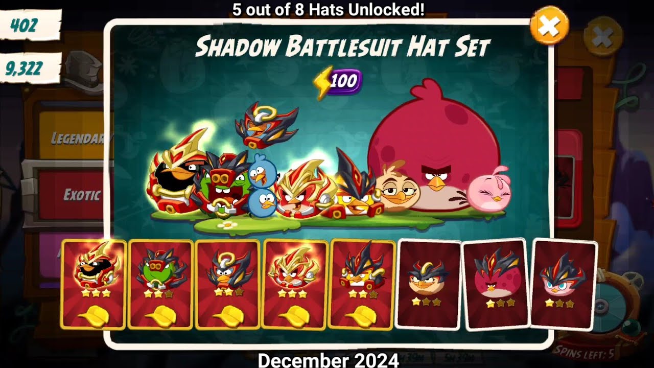 AngryBirds2 x Shadow (2024) - (Chuck) Shadow Battlesuit Hat Unlocked - 5/8 Hats Unlocked - Gameplay