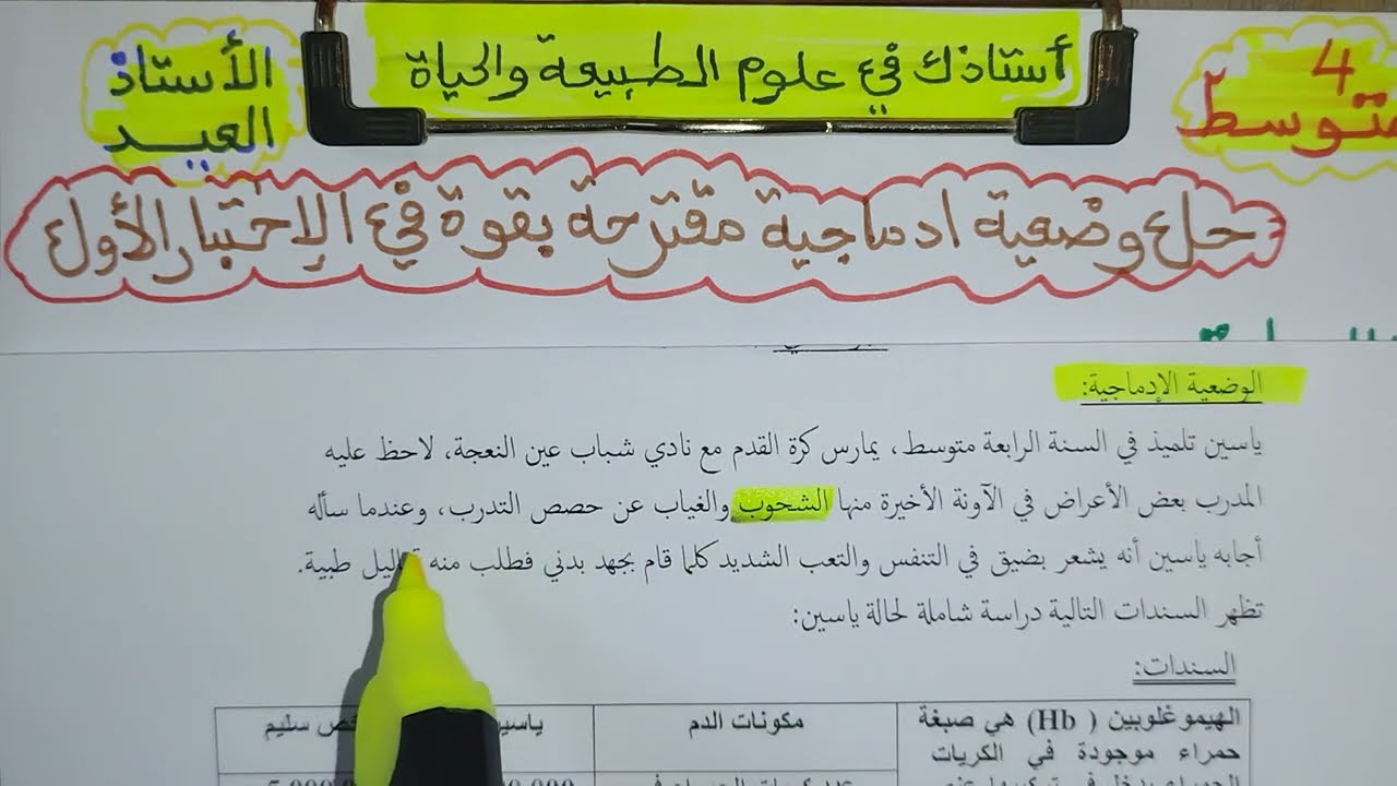 وضعية ادماجية مقترحة بقووووووووة في الإختبار الأول  4 متوسط 2026