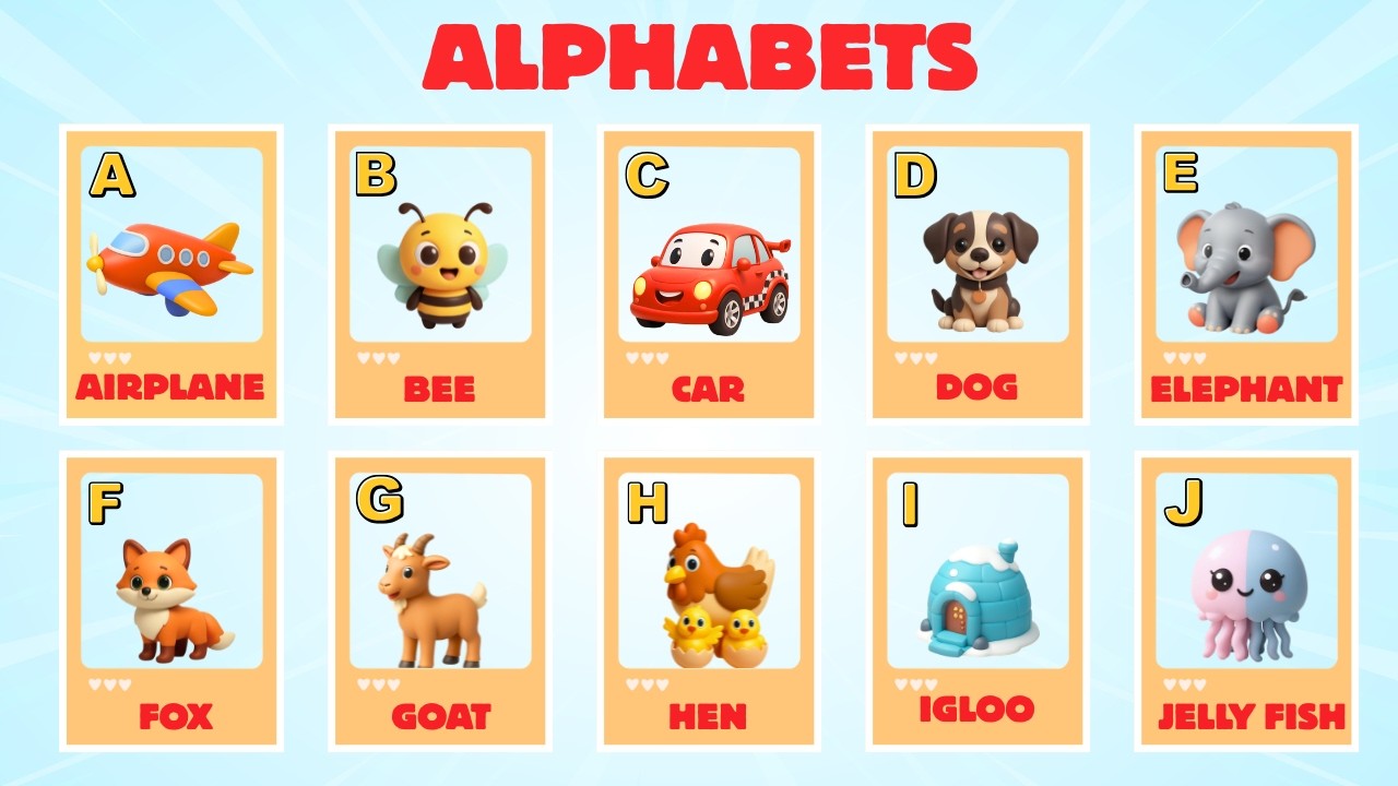 Learn ABC | Alphabet Songs| ABC with two words in 3D| Nursery rhymes | A for alligator, B for banana