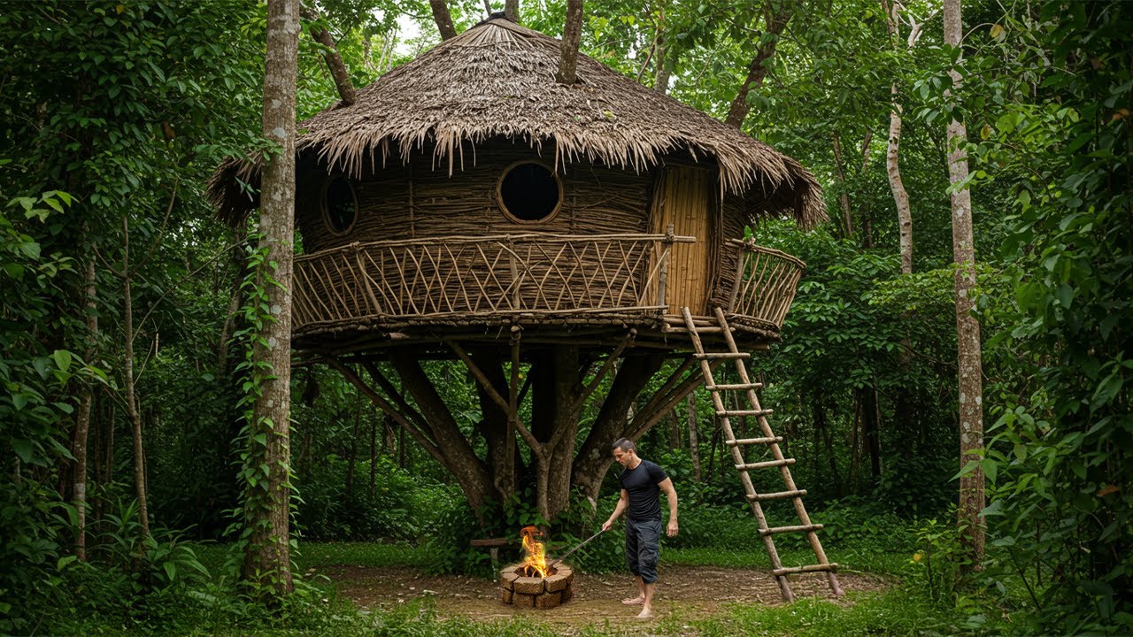 How I Built a Secret House With Vines in a Tree for Survival in the Wild