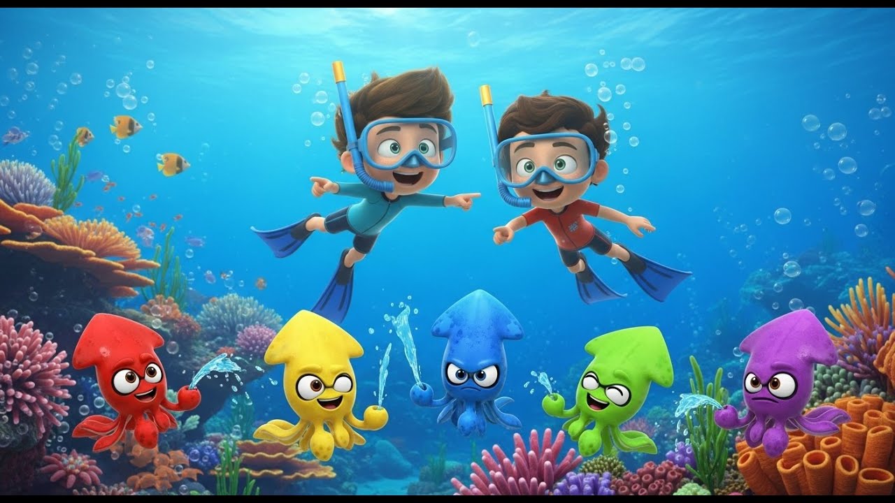 Five Little Squids Squirt Squirt Squirt | Fun Ocean Counting Song for Kids