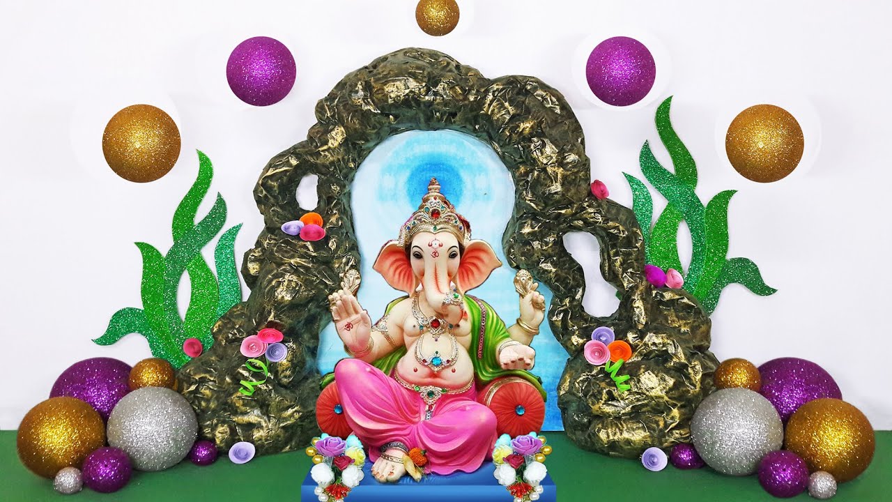 Ganpati Decoration ideas for home | ganpati background decoration | underwater theme decorations