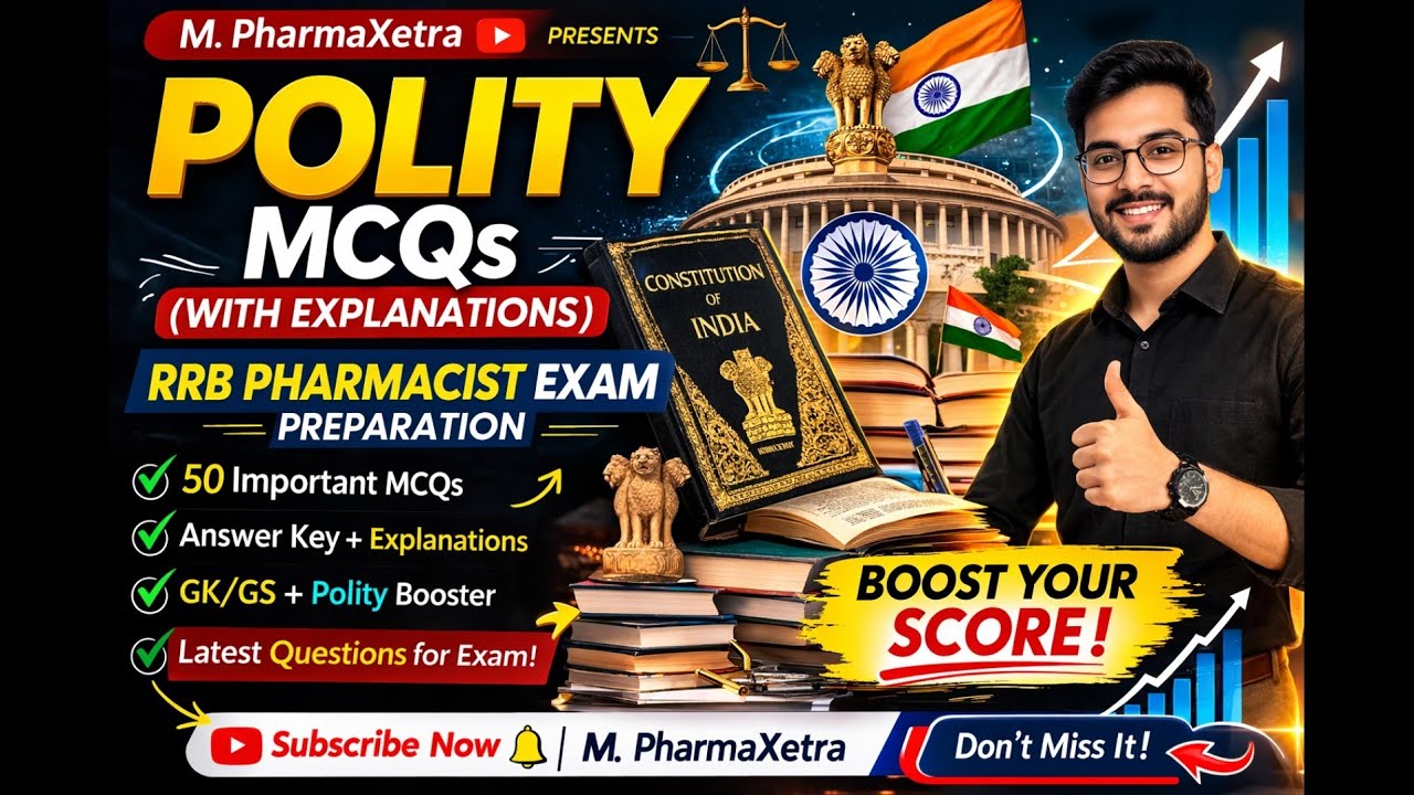 Indian polity || 50 MCQs series|| Railway pharmacist exam preparation ||