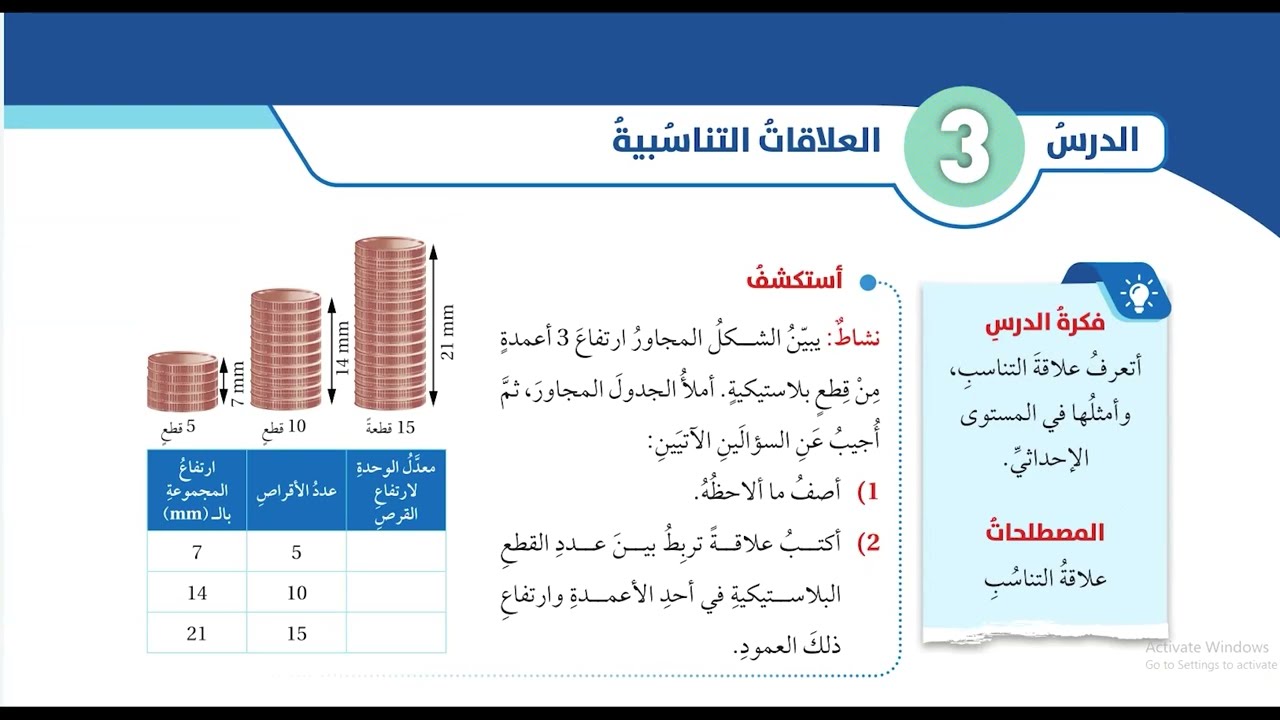 (7) العلاقات التناسبية (كتاب الطالب) للصف السابع  المنهاج الاردني