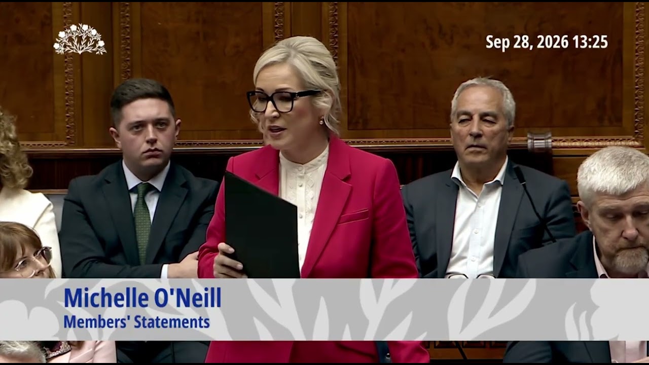 Michelle O'Neill speaks in Stormont Mon. Sept. 28, 2026