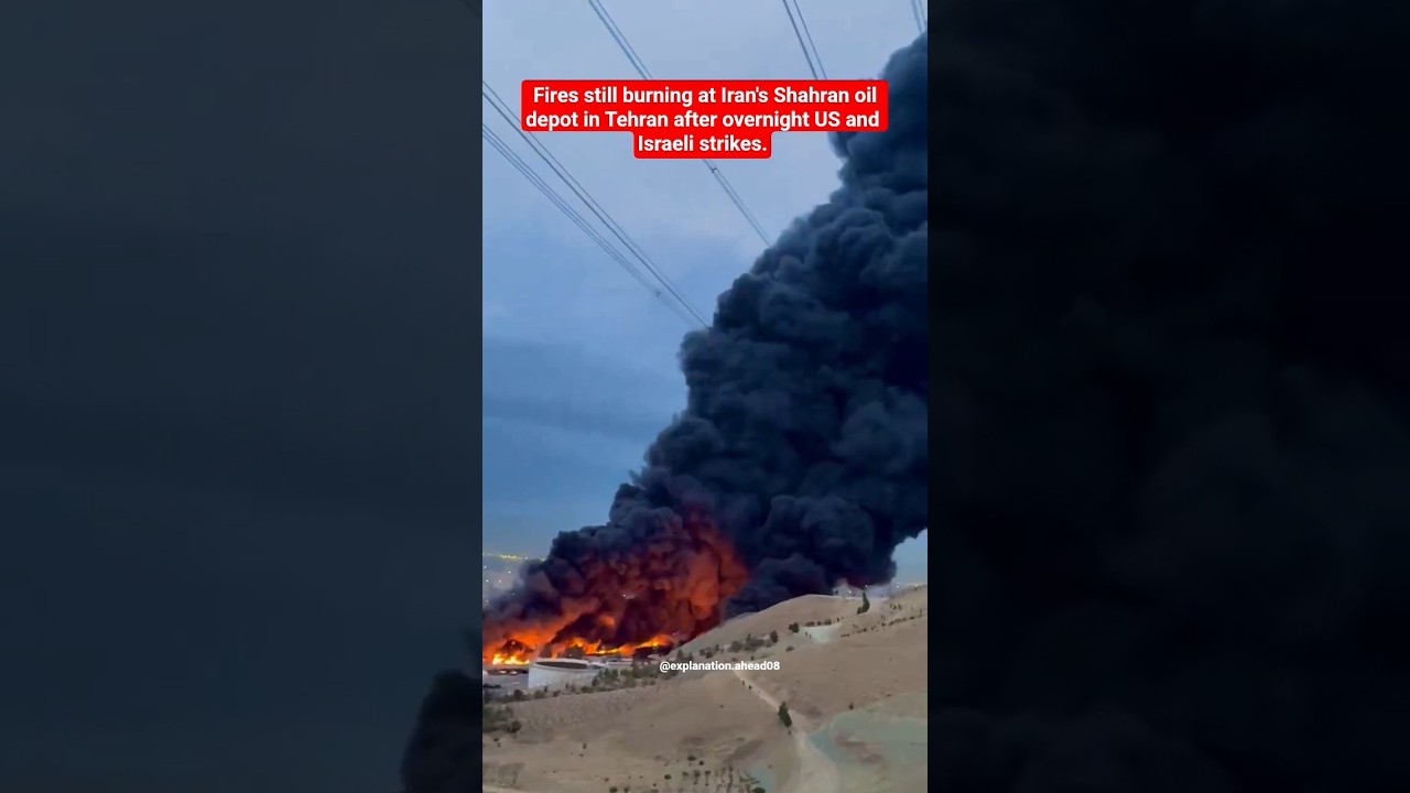Fires still burning at Iran's Shahran oil depot in Tehran after overnight US- Israeli strikes#yt#war