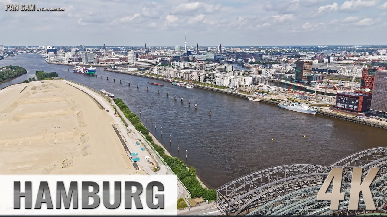 Hamburg: Rothenburgsort, HafenCity, Veddel - Elbbrücken, Norderelbe - 360° Luftpanorama - 4K - 0293
