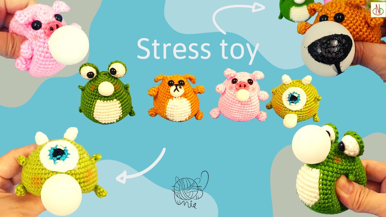 Crochet dog, pig, frog, mike | stress toy |  amigurumi crochet | Móc thú bong bóng | Ni Crochet
