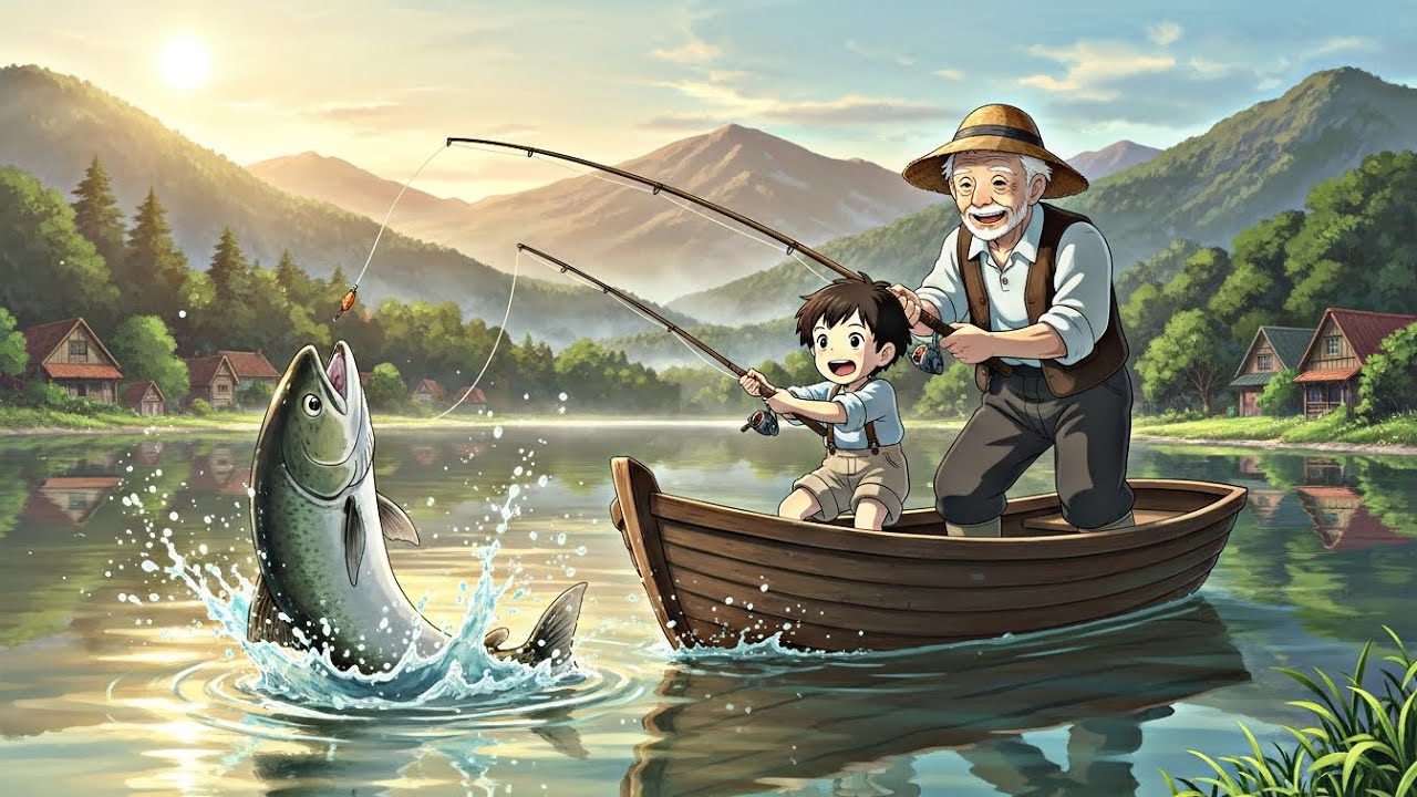 🎣 ASMR Pesca Tranquila con el Abuelo | El Niño Atrapa un Pez Gigante | Estilo Ghibli
