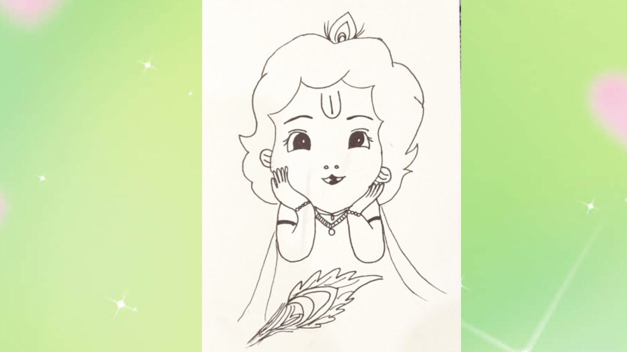 Cute Little Lord Krishana art#beautiful  drawing#step by step art for beginners