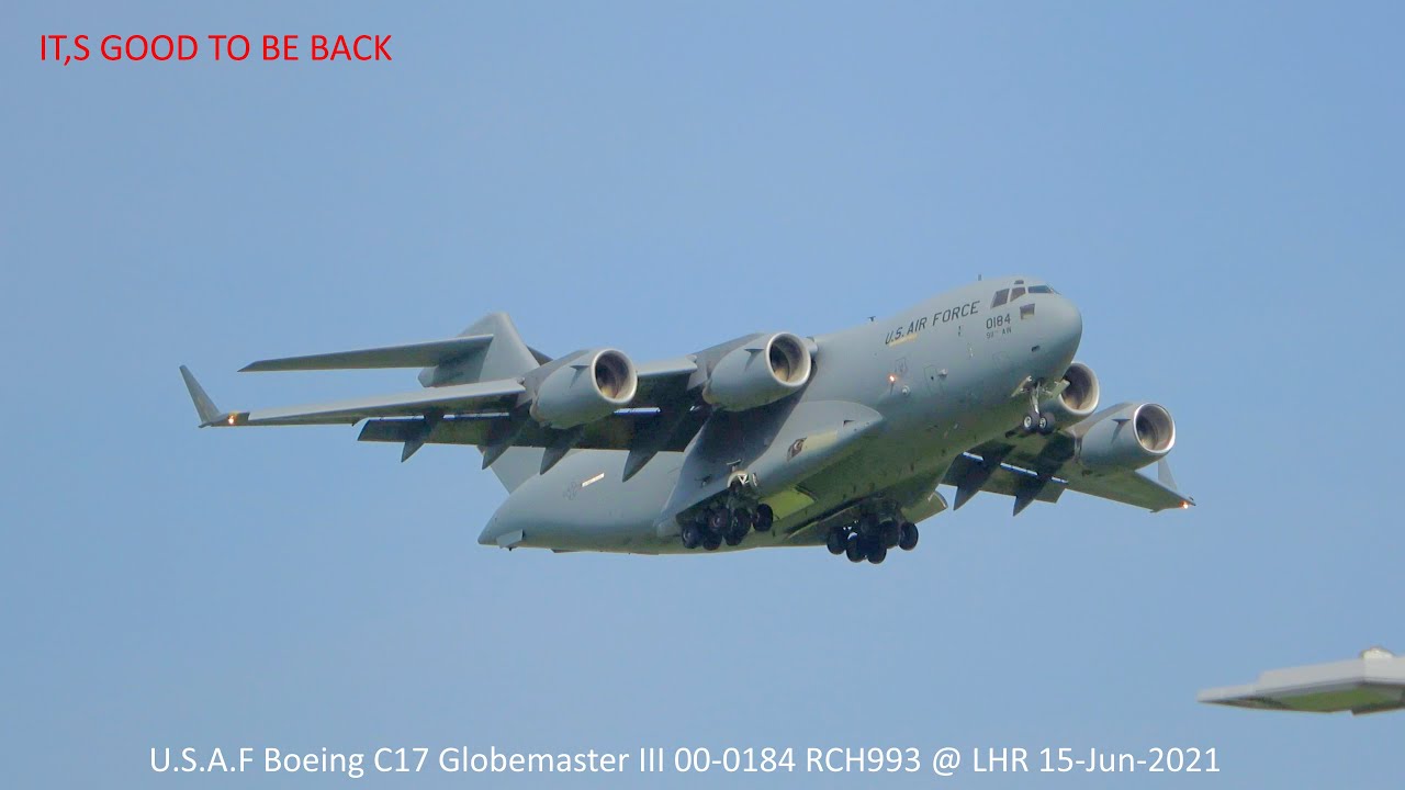 [4K] Rare Movement At London Heathrow U.S.A.F C17 Globemaster III Reg 00-0184 @ LHR 15-Jun-2021