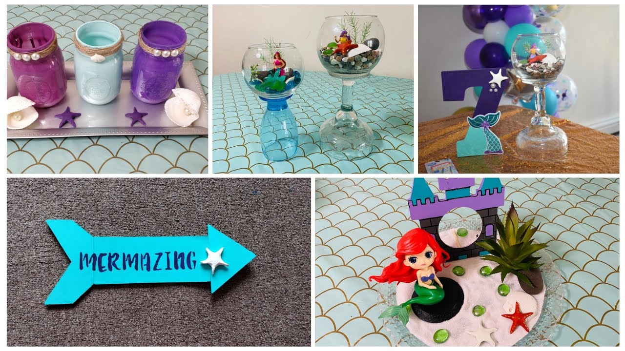 Quick and Easy Mermaid party centerpieces | DIY Mermaid Theme Party | Dollar Tree Mermaid party diy