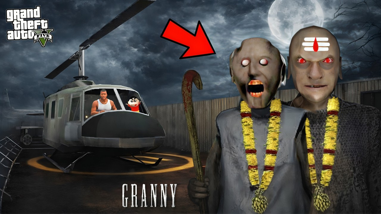 GTA V : Franklin & Shinchan Helicopter ESCAPE From Granny House ! in Telugu