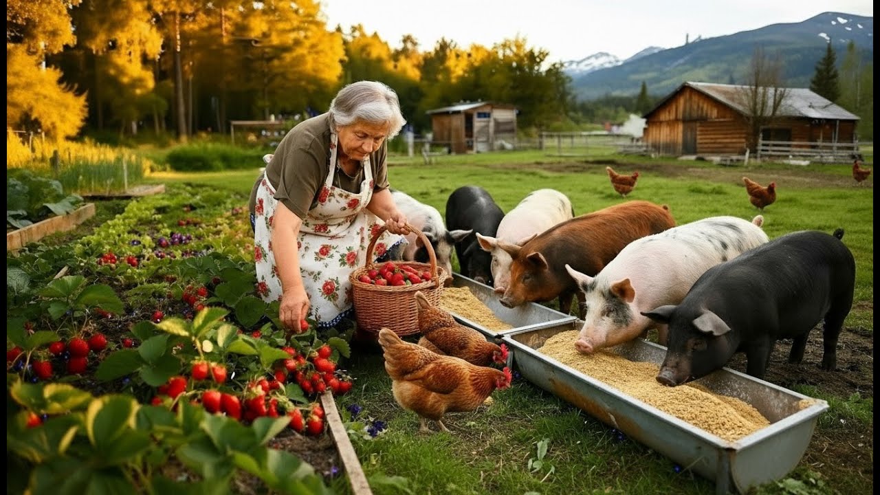 Harvesting Fruit and Caring for Livestock reveals Life in an Isolated Beautiful Farm