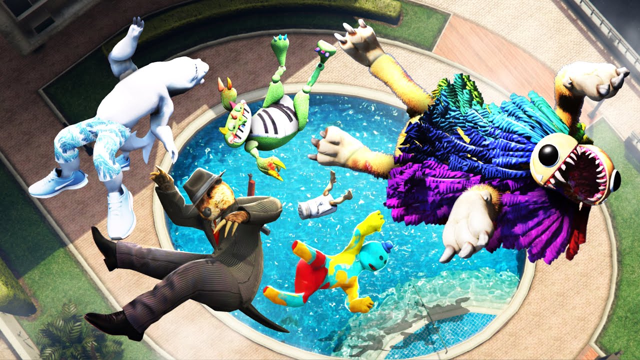 GTA 5 Tralalelo Tralala and Poppy Playtime Squad Ragdolls and Jumping into Water
