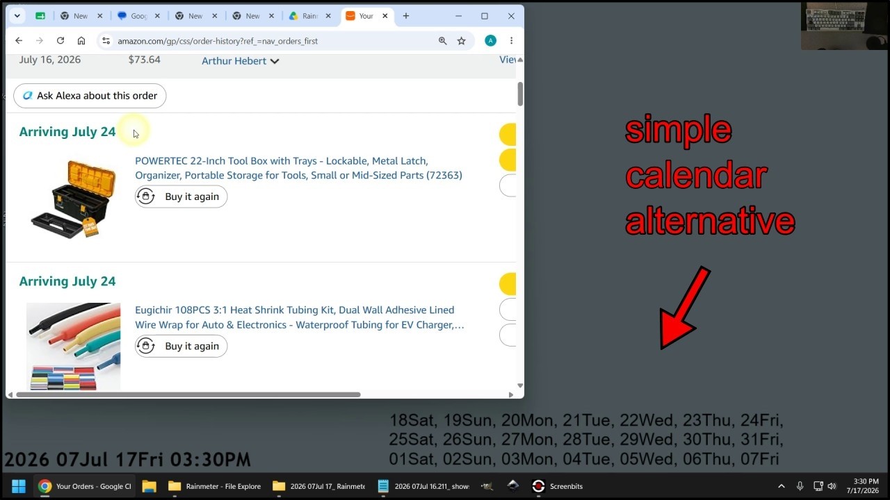 Rainmeter simple calendar workaround. alternative, simple code, glance 7 days ahead or more.
