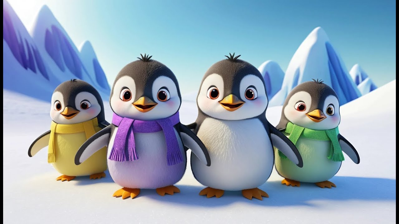 Fünf kleine Pinguinbabys gleiten über das Eis | Winterlieder & Pinguinlied für Kinder