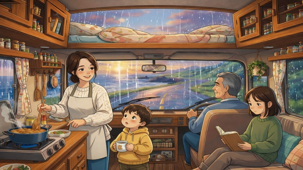 Thunder Outside, Warm Lights Inside | Cozy Mobile Home Family ASMR 🌧️🕯️