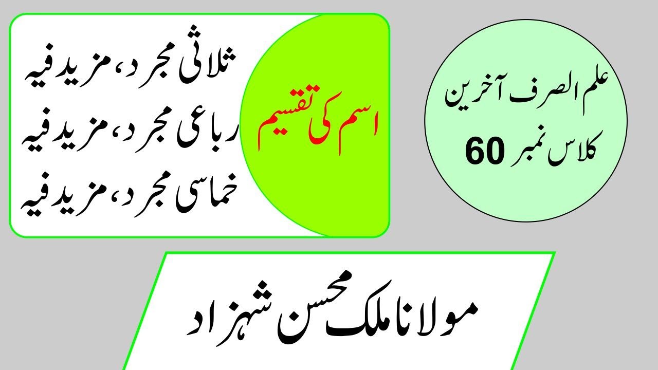 اسم کی اقسام ثلاثی مجرد ،مزیدفیہ۔رباعی مجرد//Ilm Ul Sarf Vol2 Class No 60