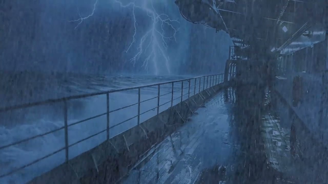 Restorative Sleep with Pounding Rain & Terrifying Thunder Sounds on Ocean Ship at Night|Wave Sounds