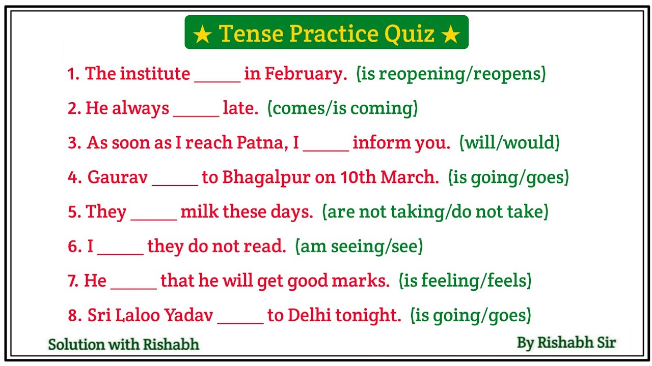 Tense practice test | Tense practice questions ssc | Tense in english grammar | Tense mcq test