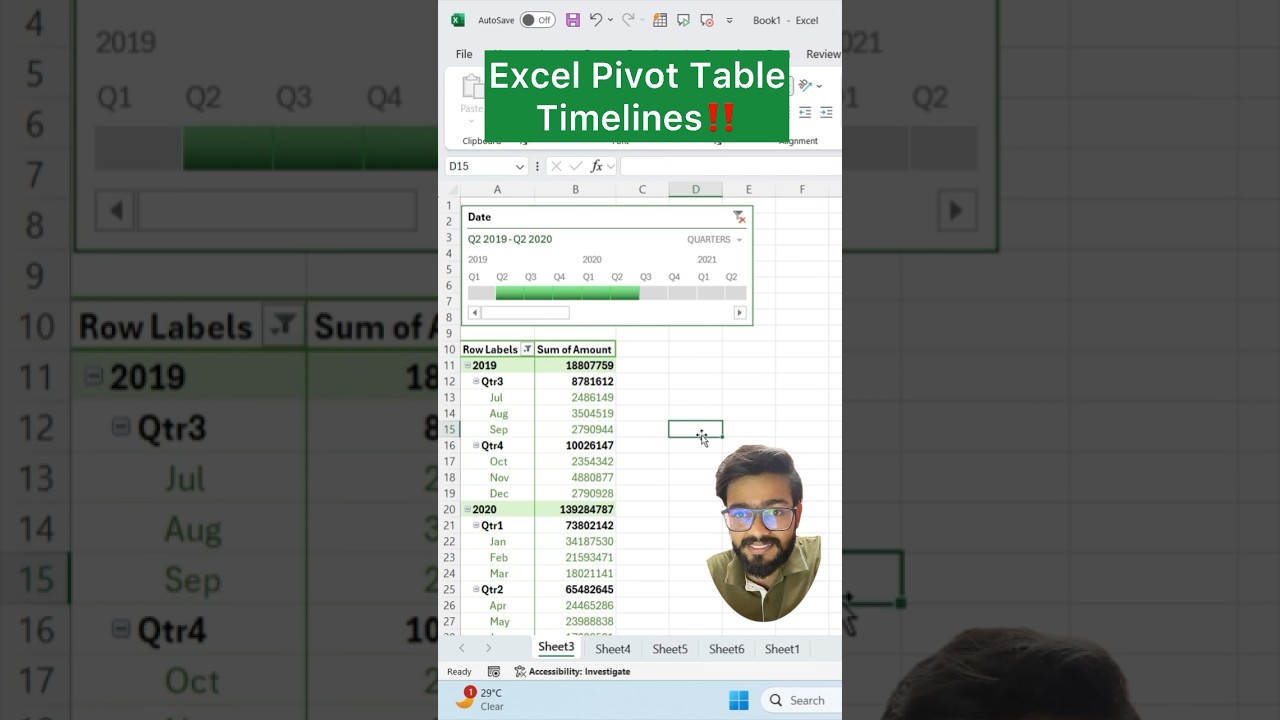 Excel Best Feature - Timelines (Pivot Table) #excel #exceltricks #exceltips #shorts #computertips